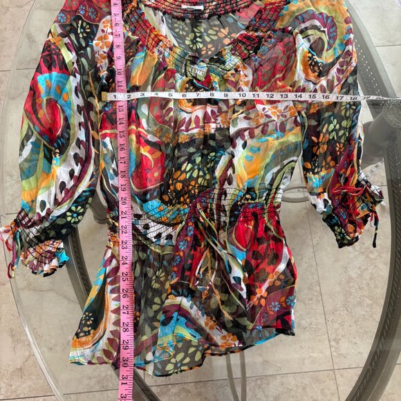 Colorful, Groovy CACHE Women's Sheer Chiffon Style Boho Tunic sz M - Picture 7 of 7